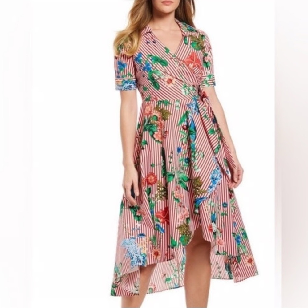 NWT Calvin Klein Collection Pink Floral Stripe Midi Dress